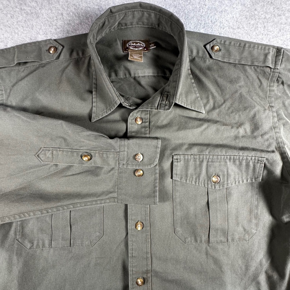 Cabela's Safari Series Shirt Mens L Olive Green Good Epaulets Utility L/S Button